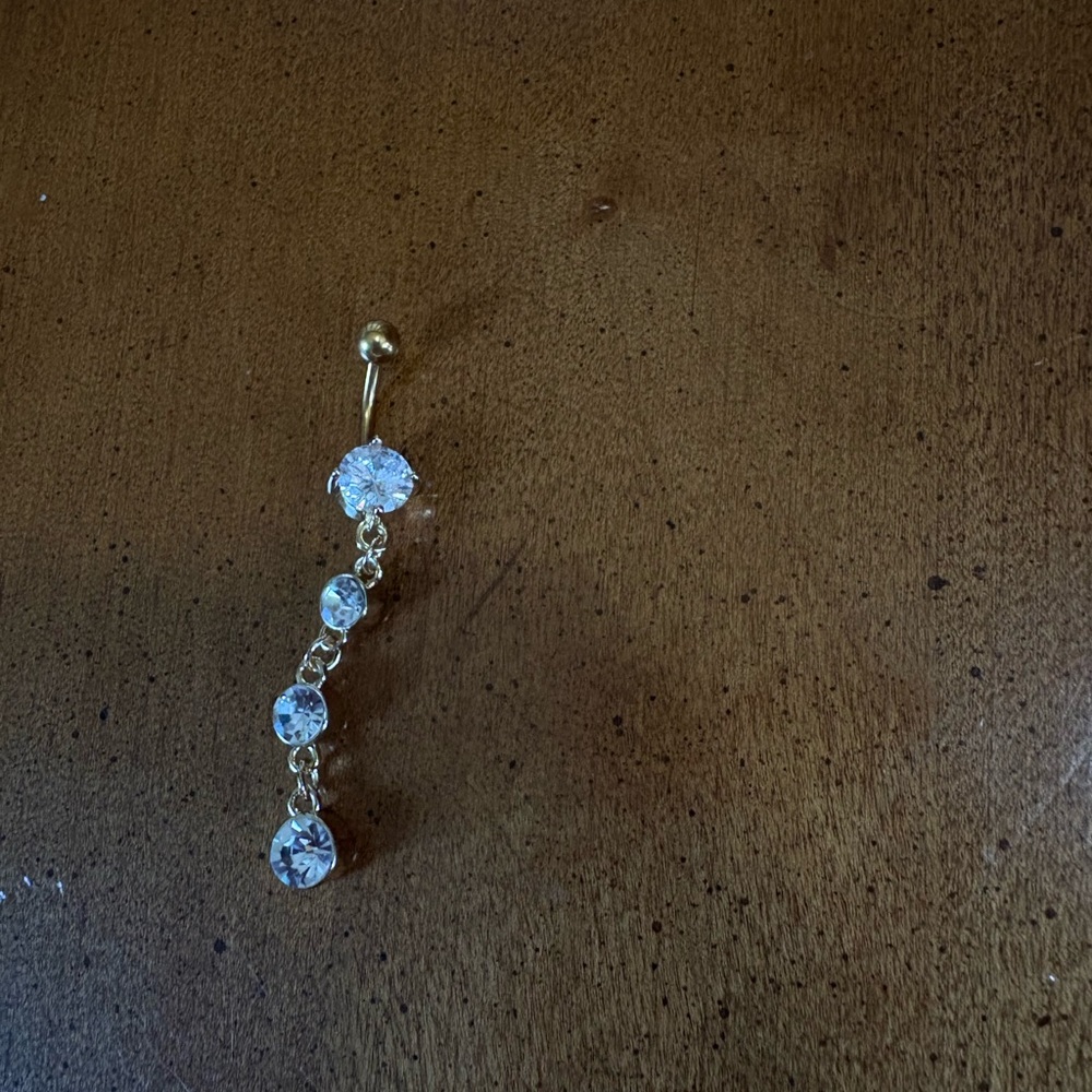 Never Worn Gold Tone Clear Crystal Drop Belly Button Ring